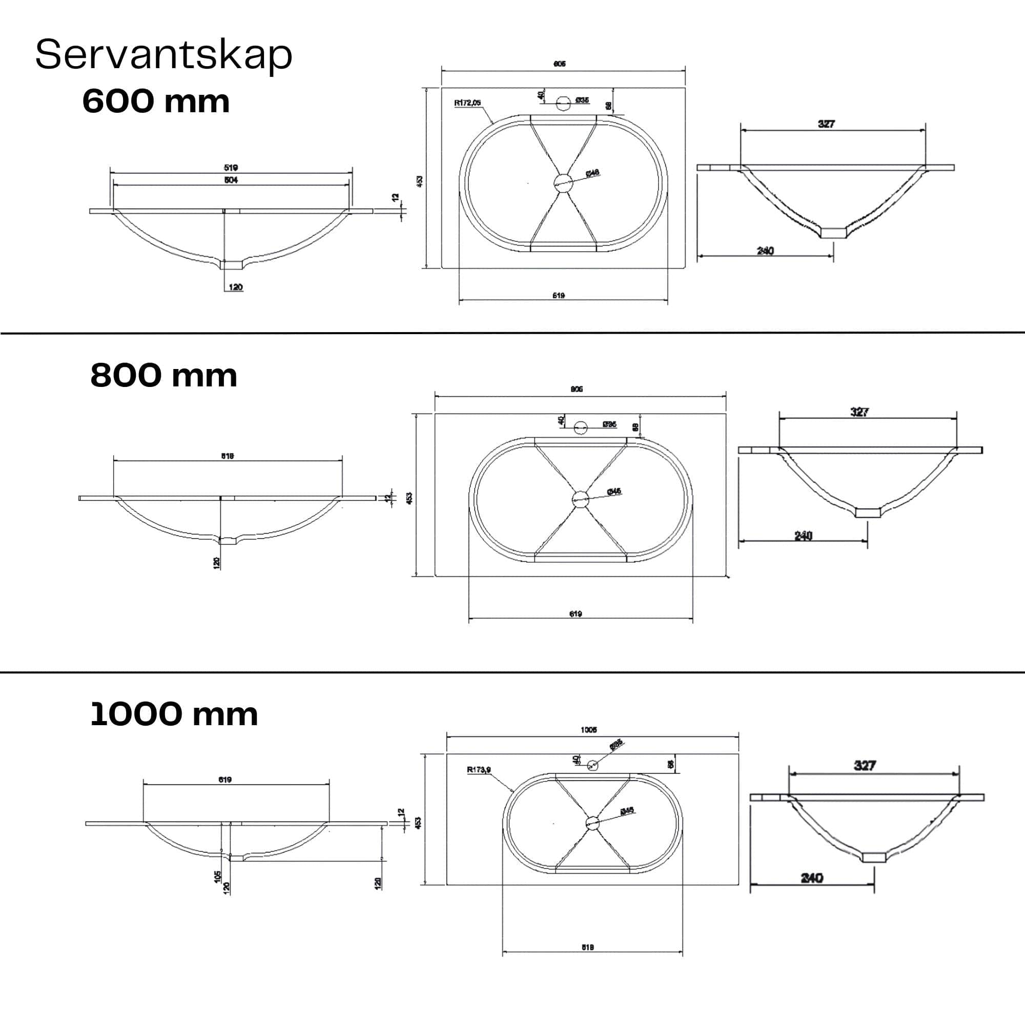 Macro Design CROWN Plain Servantskap 2-skuff - med Glasservant Macro Design Møbelpakke bad