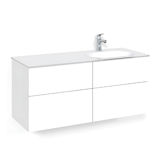 Macro Design CROWN Servantskap 4-skuff - med Høyre Glasservant 120cm Hvit / Plain / Glass Edge hvit Macro Design Møbelpakke bad BUN-FSK120VPVGHH