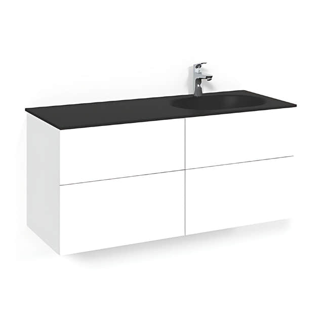 Macro Design CROWN Servantskap 4-skuff - med Høyre Glasservant 120cm Hvit / Plain / Glass Edge svart Macro Design Møbelpakke bad BUN-FSK120VPSGHH