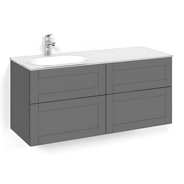 Macro Design CROWN Servantskap 4-skuff - med Venstre Glasservant 120cm Antrasitt / Frame / Glass Edge hvit Macro Design Møbelpakke bad BUN-FSK120AFVGVH