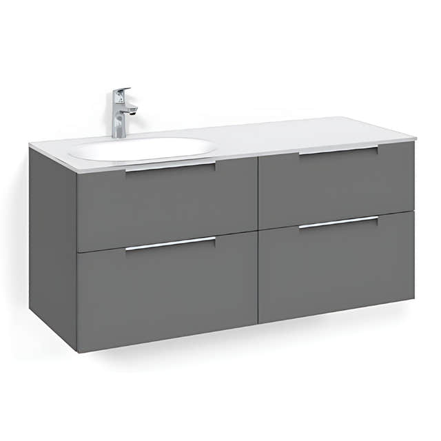 Macro Design CROWN Servantskap 4-skuff - med Venstre Glasservant 120cm Antrasitt / Grip / Glass Edge hvit Macro Design Møbelpakke bad BUN-FSK120AJVGVH