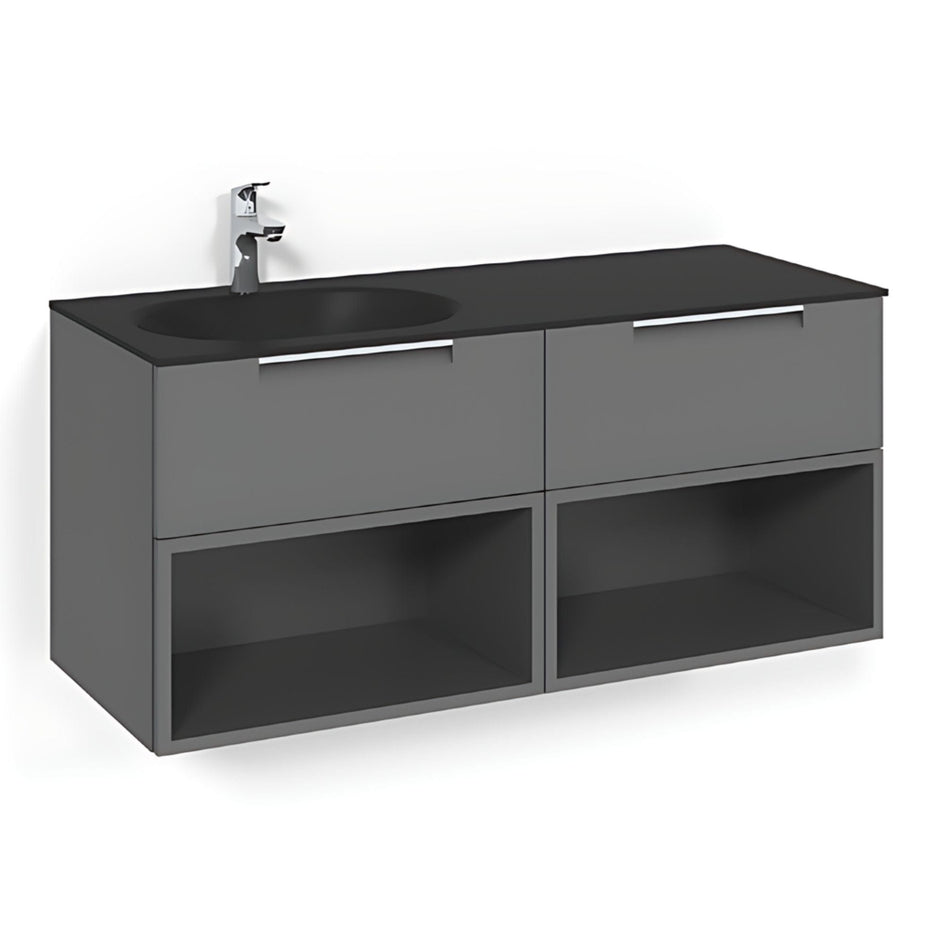 Macro Design CROWN Servantskap 4-skuff - med Venstre Glasservant 120cm Antrasitt / Open-box / Glass Edge svart Macro Design Møbelpakke bad BUN-FSK120AOSGVH