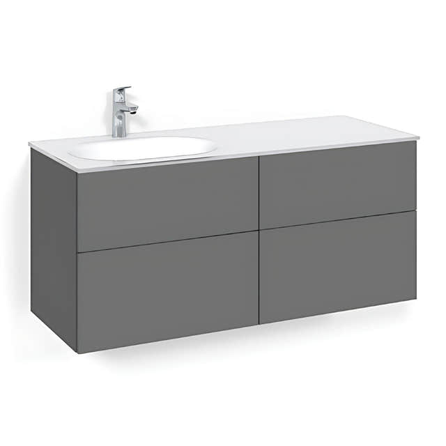 Macro Design CROWN Servantskap 4-skuff - med Venstre Glasservant 120cm Antrasitt / Plain / Glass Edge hvit Macro Design Møbelpakke bad BUN-FSK120APVGVH