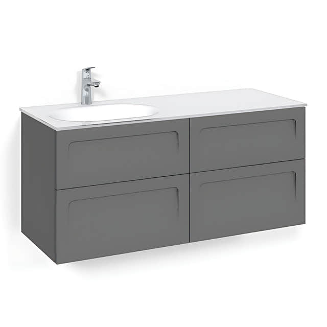 Macro Design CROWN Servantskap 4-skuff - med Venstre Glasservant 120cm Antrasitt / Shape / Glass Edge hvit Macro Design Møbelpakke bad BUN-FSK120ASVGVH
