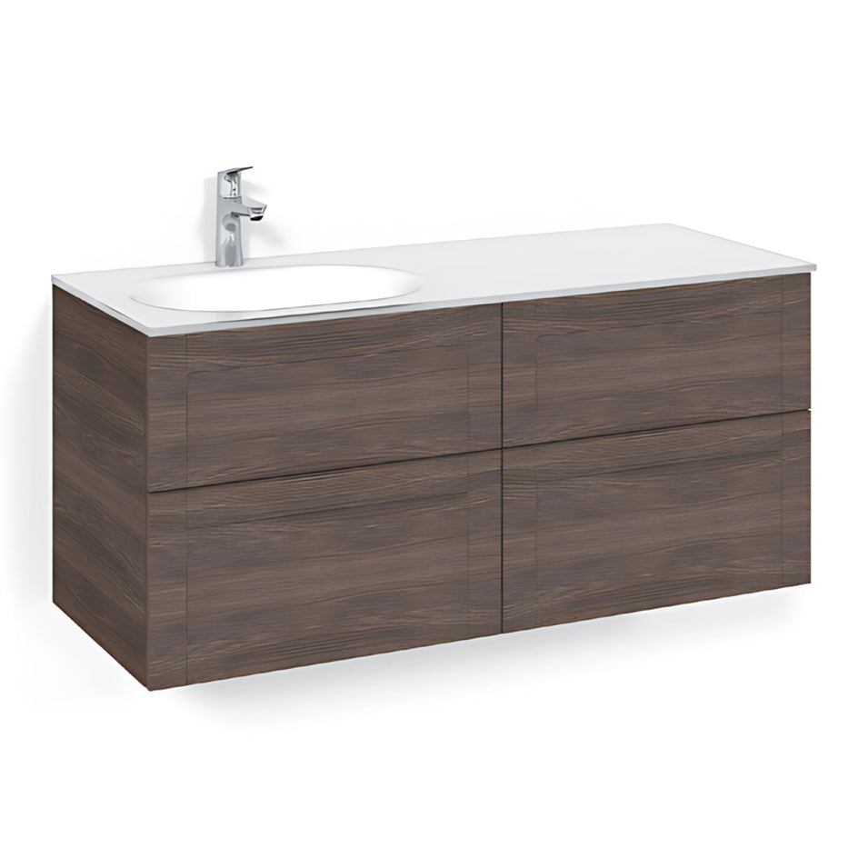 Macro Design CROWN Servantskap 4-skuff - med Venstre Glasservant 120cm Brun ask / Frame / Glass Edge hvit Macro Design Møbelpakke bad BUN-FSK120BFVGVH