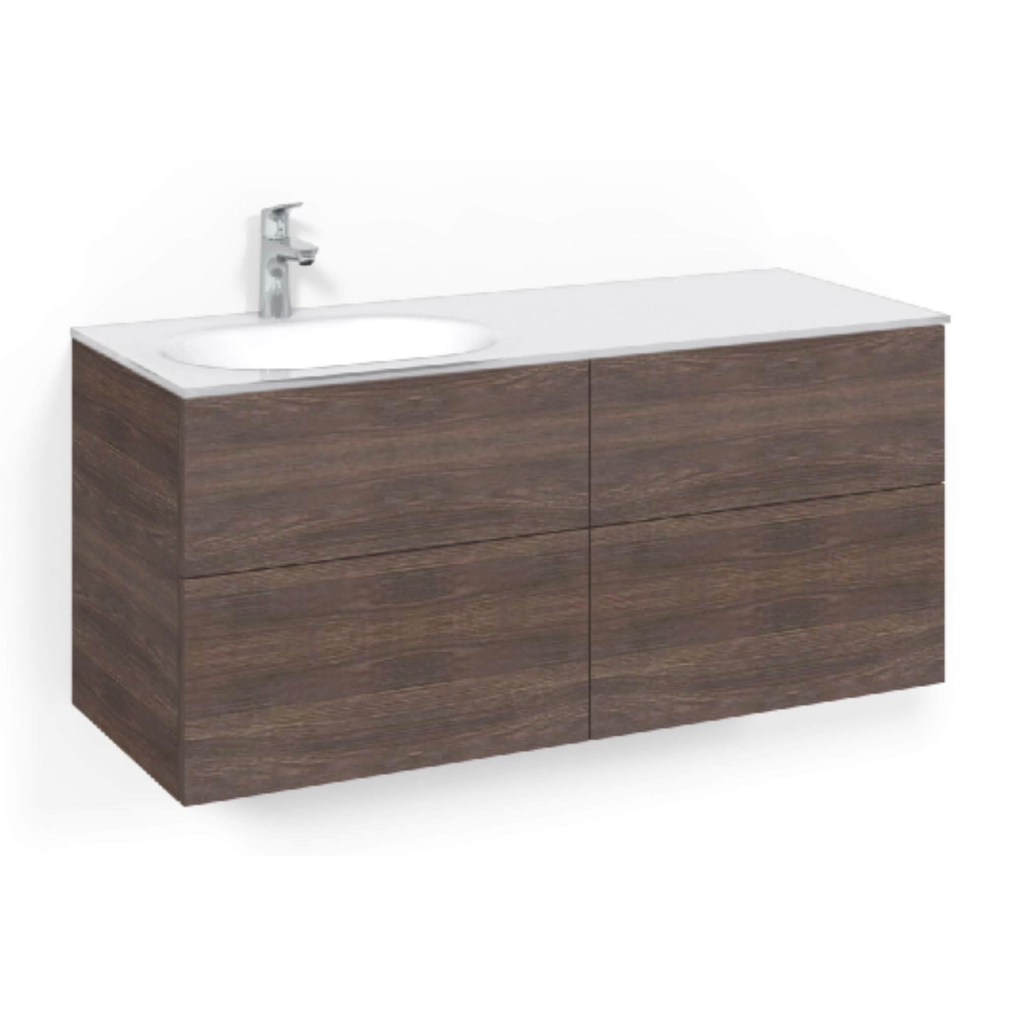 Macro Design CROWN Servantskap 4-skuff - med Venstre Glasservant 120cm Brun ask / Plain / Glass Edge hvit Macro Design Møbelpakke bad BUN-FSK120BPVGVH
