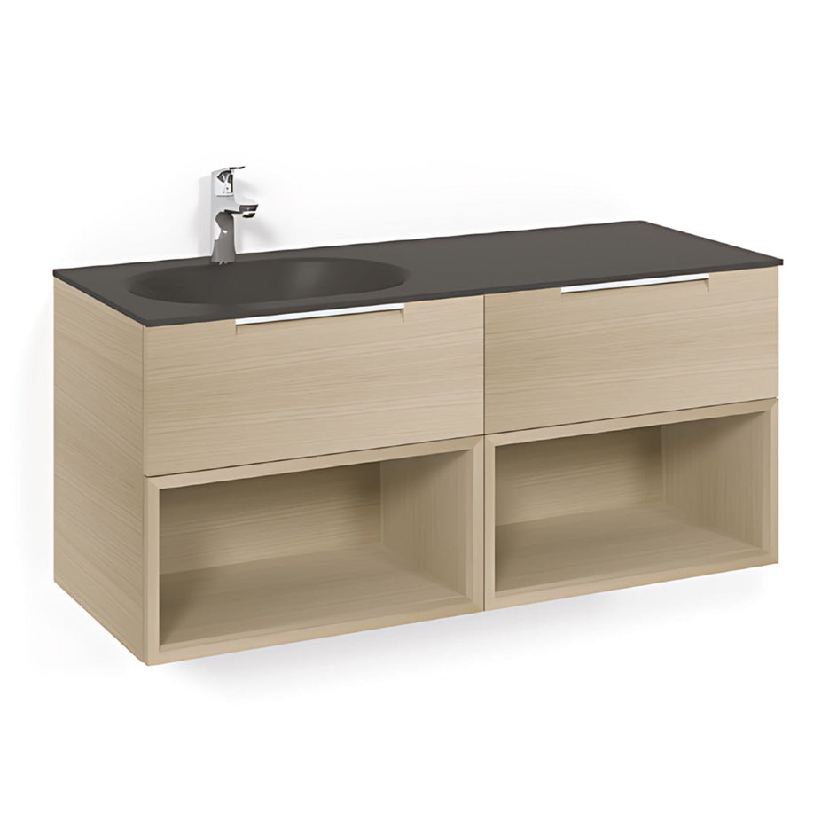 Macro Design CROWN Servantskap 4-skuff - med Venstre Glasservant 120cm Eik / Open-box / Glass Edge svart Macro Design Møbelpakke bad BUN-FSK120EOSGVH