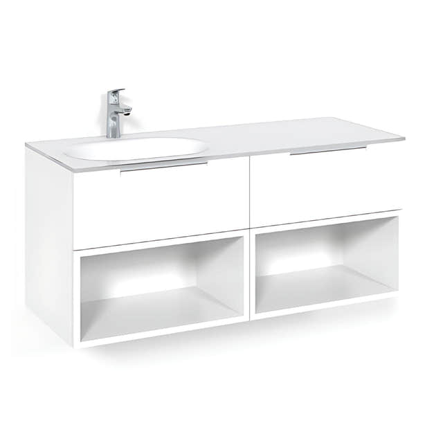 Macro Design CROWN Servantskap 4-skuff - med Venstre Glasservant 120cm Hvit / Open-box / Glass Edge hvit Macro Design Møbelpakke bad BUN-FSK120VOVGVH