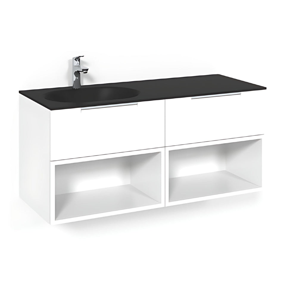 Macro Design CROWN Servantskap 4-skuff - med Venstre Glasservant 120cm Hvit / Open-box / Glass Edge svart Macro Design Møbelpakke bad BUN-FSK120VOSGVH