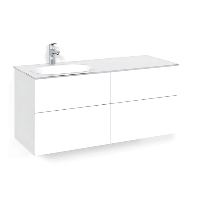 Macro Design CROWN Servantskap 4-skuff - med Venstre Glasservant 120cm Hvit / Plain / Glass Edge hvit Macro Design Møbelpakke bad BUN-FSK120VPVGVH