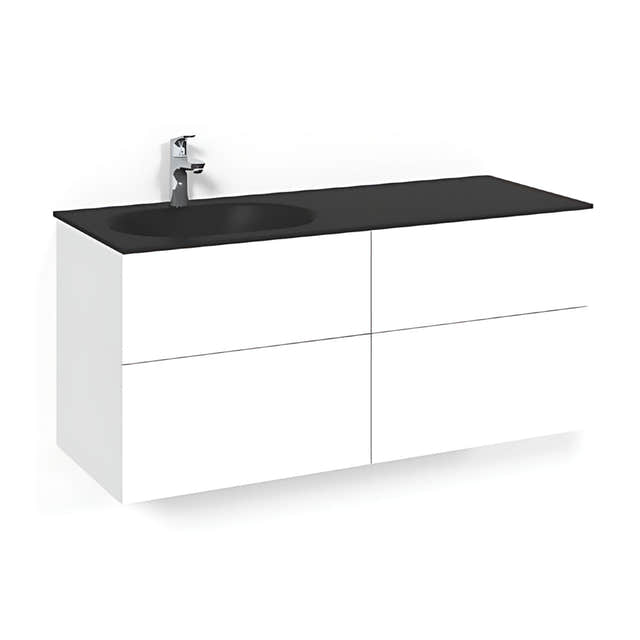 Macro Design CROWN Servantskap 4-skuff - med Venstre Glasservant 120cm Hvit / Plain / Glass Edge svart Macro Design Møbelpakke bad BUN-FSK120VPSGVH