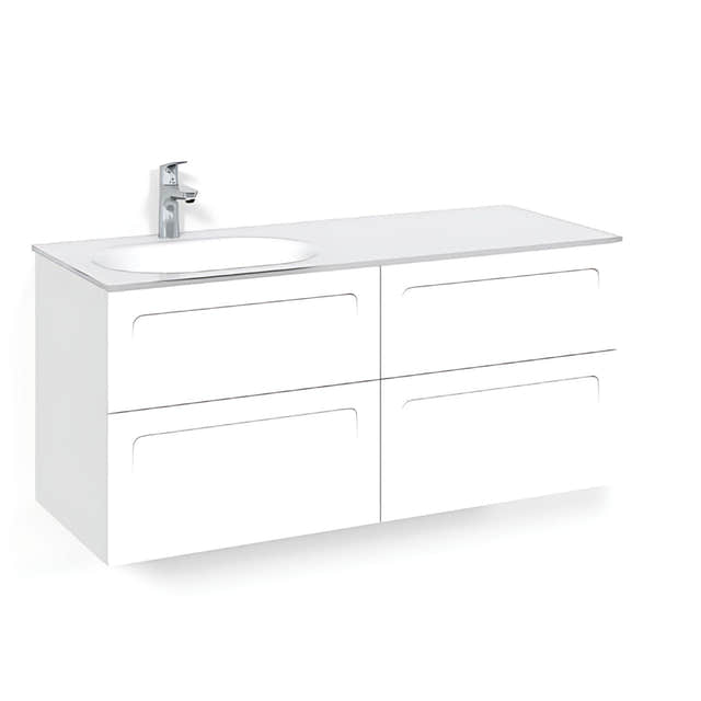Macro Design CROWN Servantskap 4-skuff - med Venstre Glasservant 120cm Hvit / Shape / Glass Edge hvit Macro Design Møbelpakke bad BUN-FSK120VSVGVH