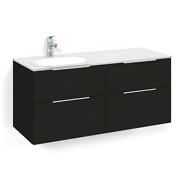 Macro Design CROWN Servantskap 4-skuff - med Venstre Glasservant 120cm Svart eik / Grip / Glass Edge hvit Macro Design Møbelpakke bad BUN-FSK120SJVGVH