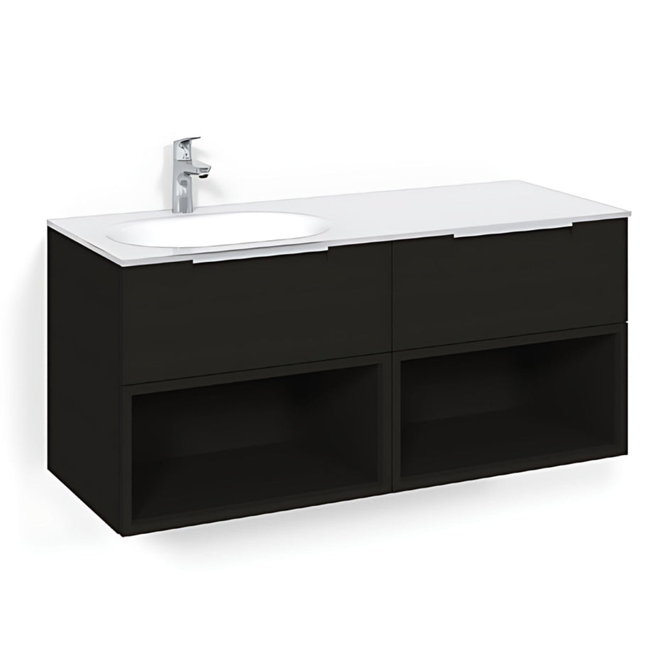 Macro Design CROWN Servantskap 4-skuff - med Venstre Glasservant 120cm Svart eik / Open-box / Glass Edge svart Macro Design Møbelpakke bad BUN-FSK120SOVGVH