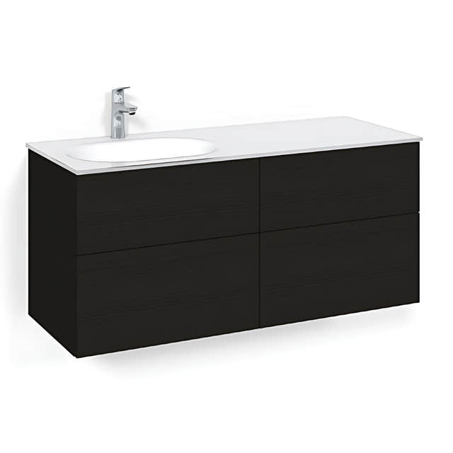 Macro Design CROWN Servantskap 4-skuff - med Venstre Glasservant 120cm Svart eik / Plain / Glass Edge svart Macro Design Møbelpakke bad BUN-FSK120SPSGVH