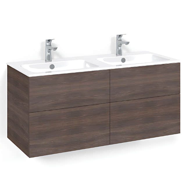 Macro Design CROWN Servantskap skuff - med LIGHT 14 servant 120cm dobbel Brun ask / Plain/Push-open Macro Design Møbelpakke bad BUN-FSK120BPOL14