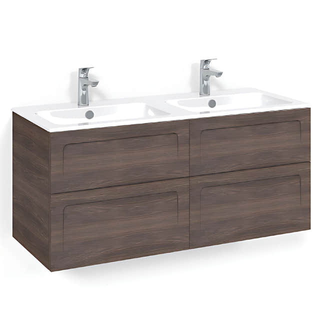 Macro Design CROWN Servantskap skuff - med LIGHT 14 servant 120cm dobbel Brun ask / Shape Macro Design Møbelpakke bad BUN-FSK120BSL14