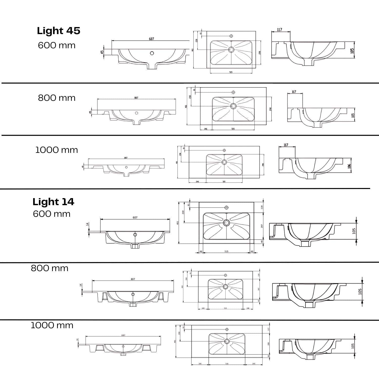 Macro Design CROWN Shape Servantskap 2 skuff - med LIGHT servant Macro Design Møbelpakke bad