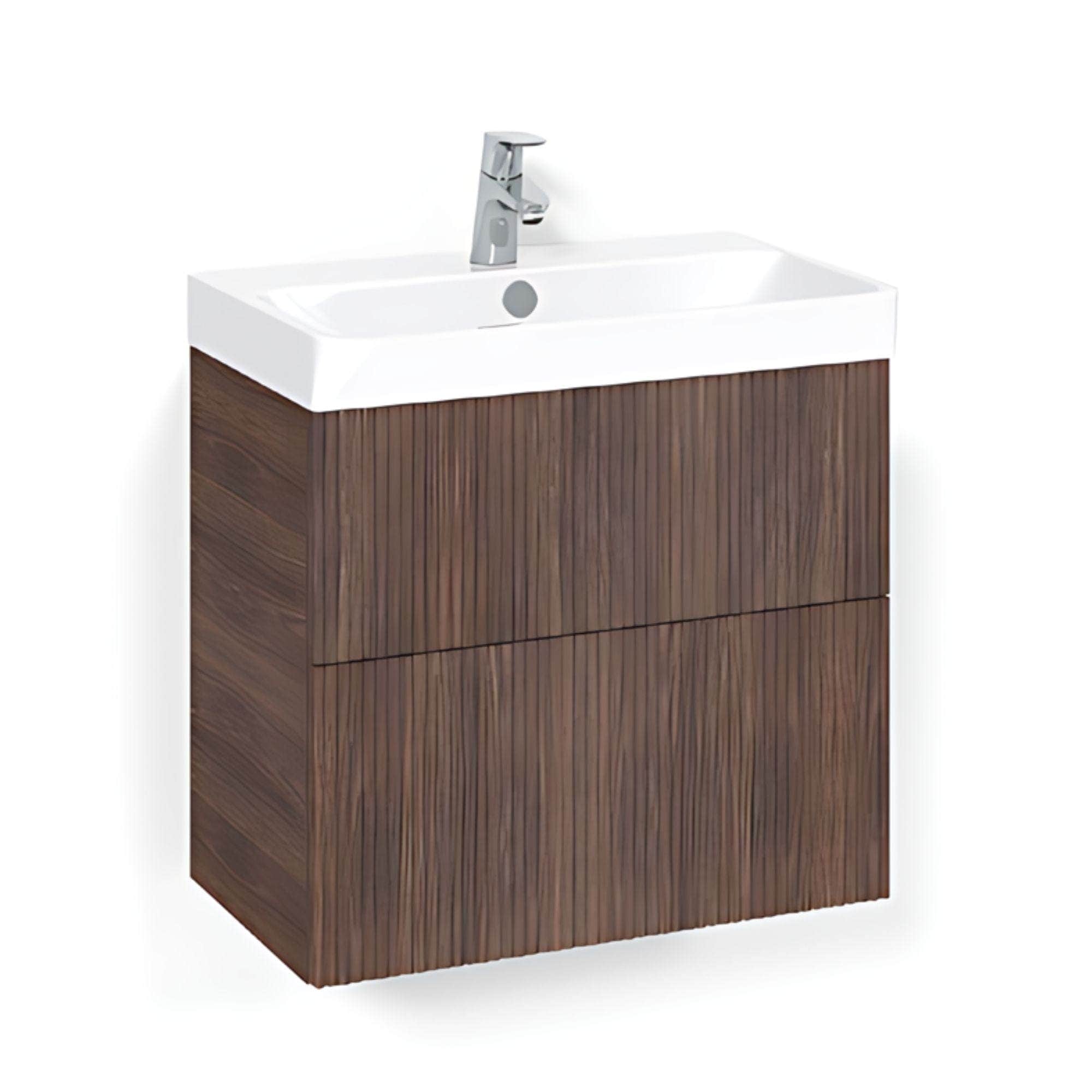 Macro Design CROWN Slim Line servantskap 2 Skuff- med LIGHT 70 servant Brun ask / 60cm / Line Macro Design Møbelpakke bad BUN-FSK6035BLL