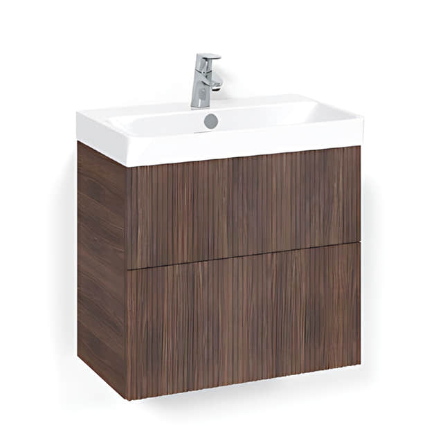 Macro Design CROWN Slim Line servantskap 2 Skuff- med LIGHT 70 servant Brun ask / 60cm / Line Macro Design Møbelpakke bad BUN-FSK6035BLL