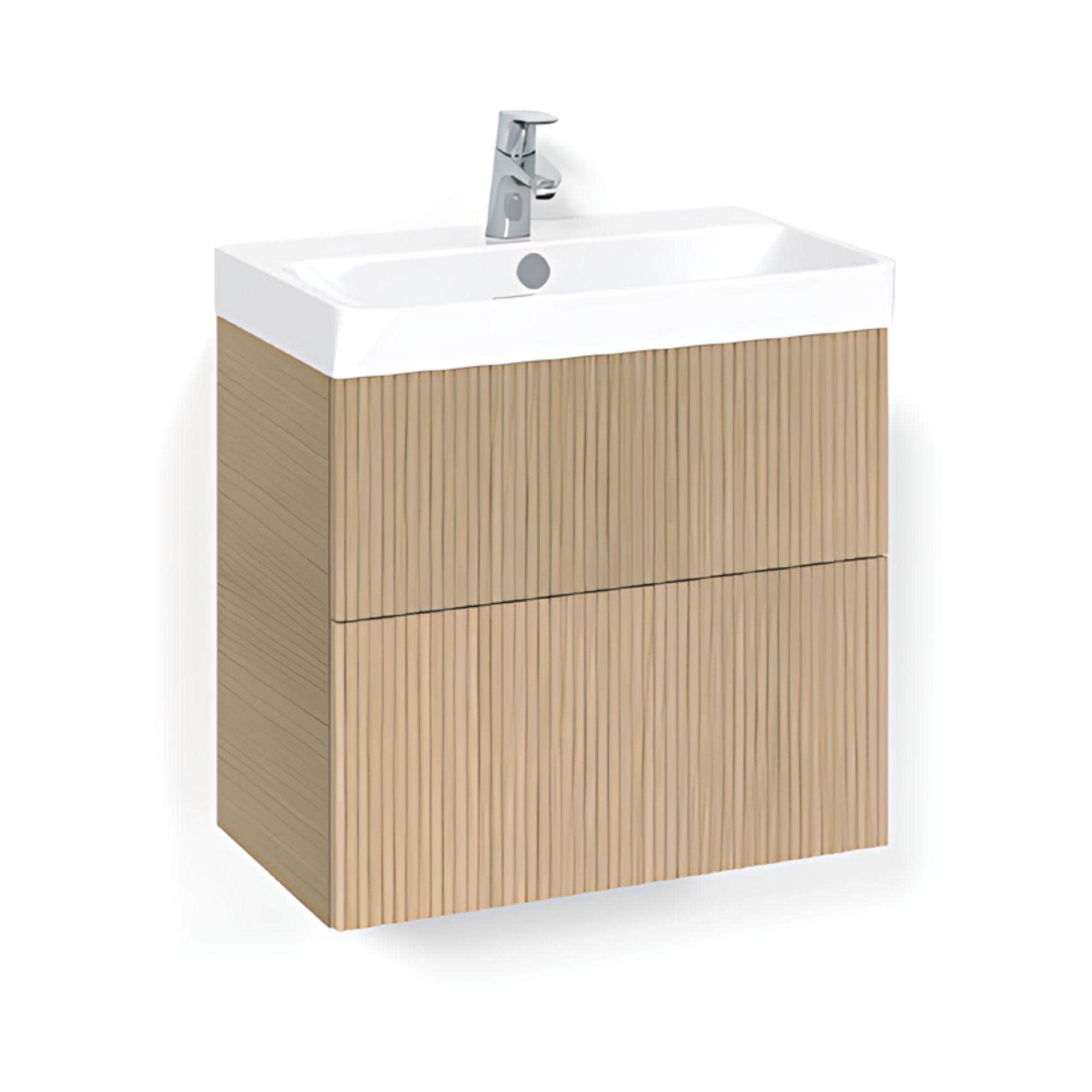 Macro Design CROWN Slim Line servantskap 2 Skuff- med LIGHT 70 servant Eik / 60cm / Line Macro Design Møbelpakke bad BUN-FSK6035ELL