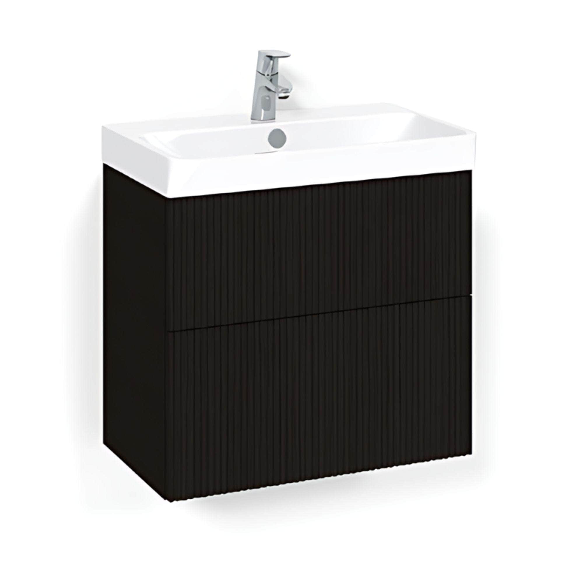 Macro Design CROWN Slim Line servantskap 2 Skuff- med LIGHT 70 servant Svart eik / 60cm / Line Macro Design Møbelpakke bad BUN-FSK6035SLL