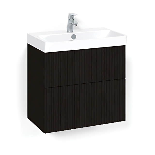 Macro Design CROWN Slim Line servantskap 2 Skuff- med LIGHT 70 servant Svart eik / 60cm / Line Macro Design Møbelpakke bad BUN-FSK6035SLL