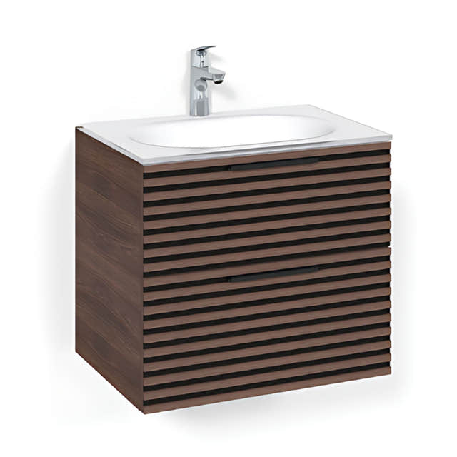 Macro Design CROWN Stripe Servantskap 2-skuff - med Glasservant Brun ask / 60cm / Glass Edge hvit Macro Design Møbelpakke bad BUN-FSK60BZVG