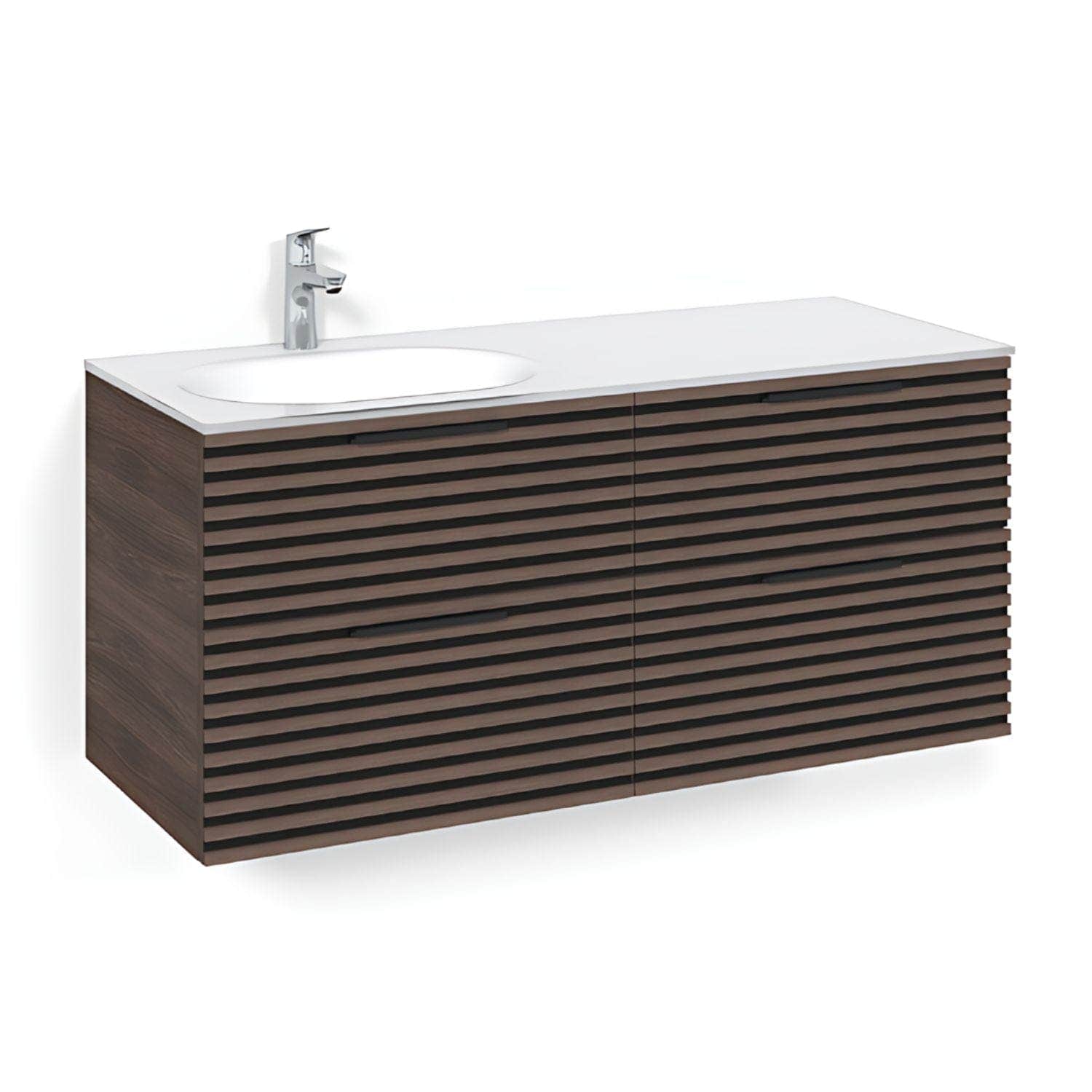 Macro Design CROWN Stripe Servantskap 4-skuff - med Venstre Glasservant 120cm Brun ask / Stripe / Glass Edge hvit Macro Design Møbelpakke bad BUN-FSK120BZVGVH