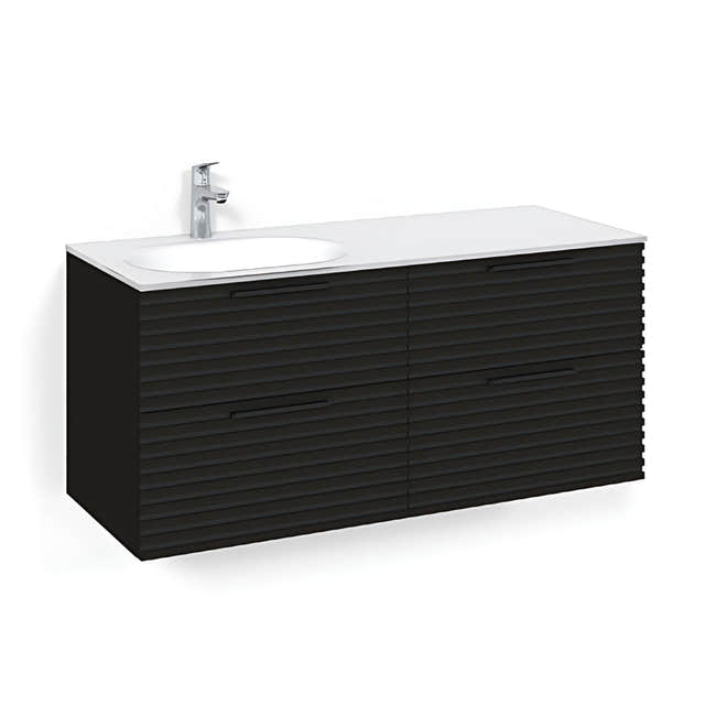 Macro Design CROWN Stripe Servantskap 4-skuff - med Venstre Glasservant 120cm Svart eik / Stripe / Glass Edge hvit Macro Design Møbelpakke bad BUN-FSK120SZVGVH