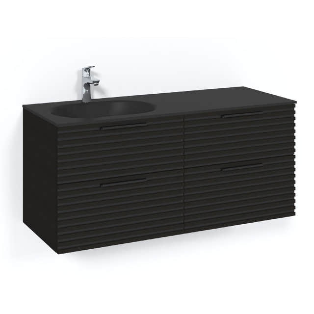 Macro Design CROWN Stripe Servantskap 4-skuff - med Venstre Glasservant 120cm Svart eik / Stripe / Glass Edge svart Macro Design Møbelpakke bad BUN-FSK120SZSGVH