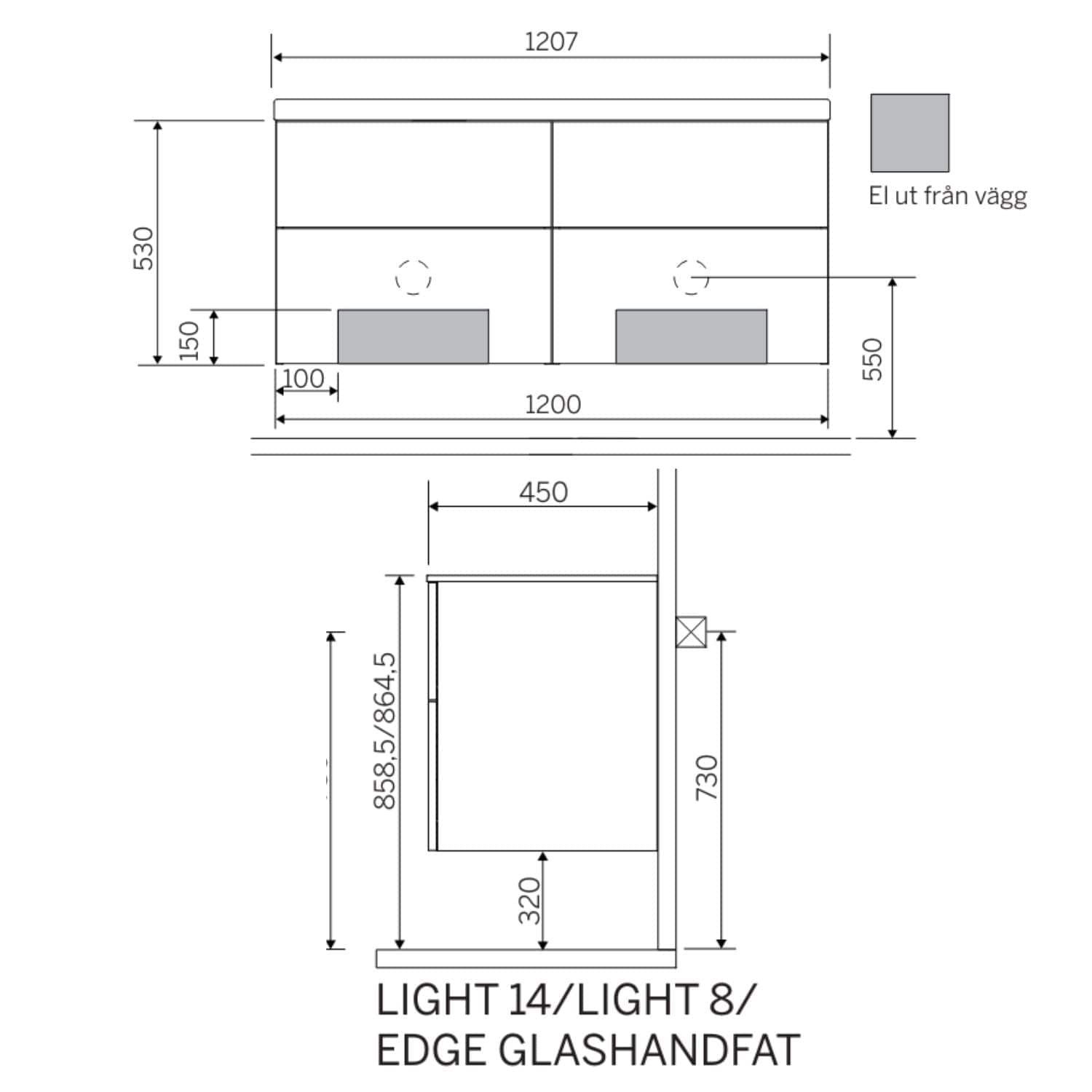 Macro Design CROWN Stripe Servantskap skuff - med LIGHT 14 servant 120cm dobbel Macro Design Møbelpakke bad
