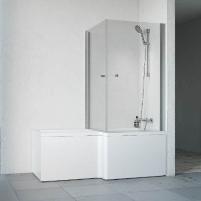 Macro Design Divine Badekar med Spirit Dusjvegger Krom / 83x83cm med knott / Høyre Macro Design Badekarvegg BUN-DSBADHH8383GKKL