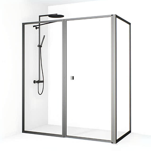 Macro Design EMPIRE Dusjhjørne L Klart glass Gunmetal Gunmetal / 76x75+78cm / Klart glass Macro Design Dusjhjørne BUN-DEL767578GKL