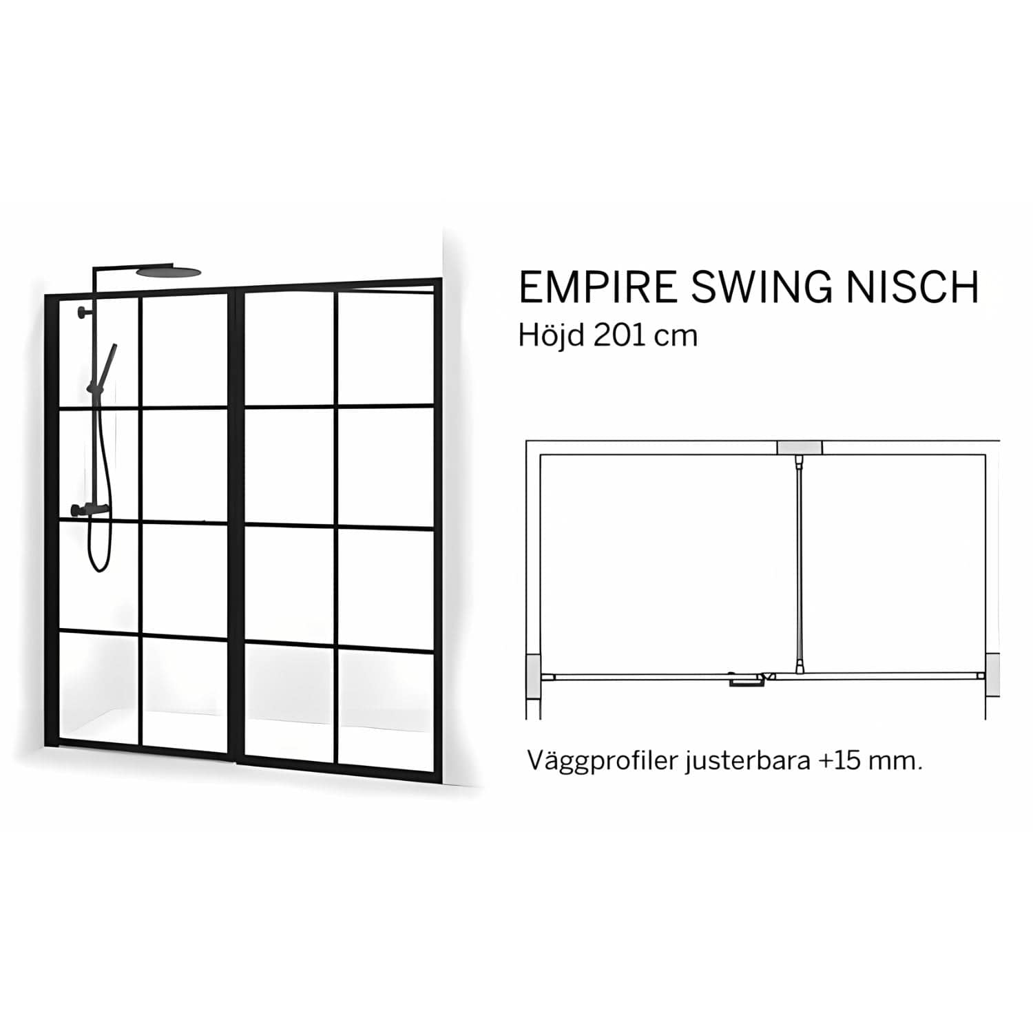 Macro Design Empire Nisjedusj Swing - med Svart matt profil Macro Design Dusjnisje