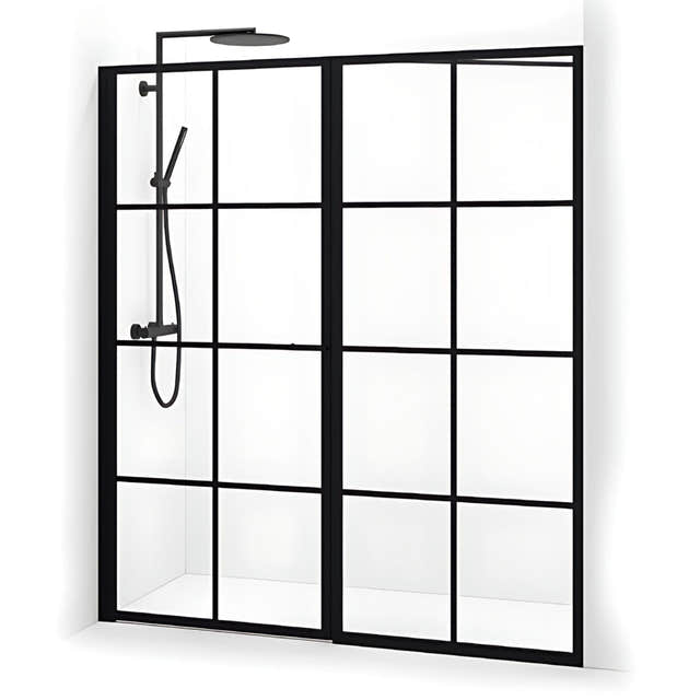 Macro Design Empire Nisjedusj Swing - med Svart matt profil Svart matt / 85+88cm / Klart glass med sprosser Macro Design Dusjnisje BUN-DESWN8588SSKL