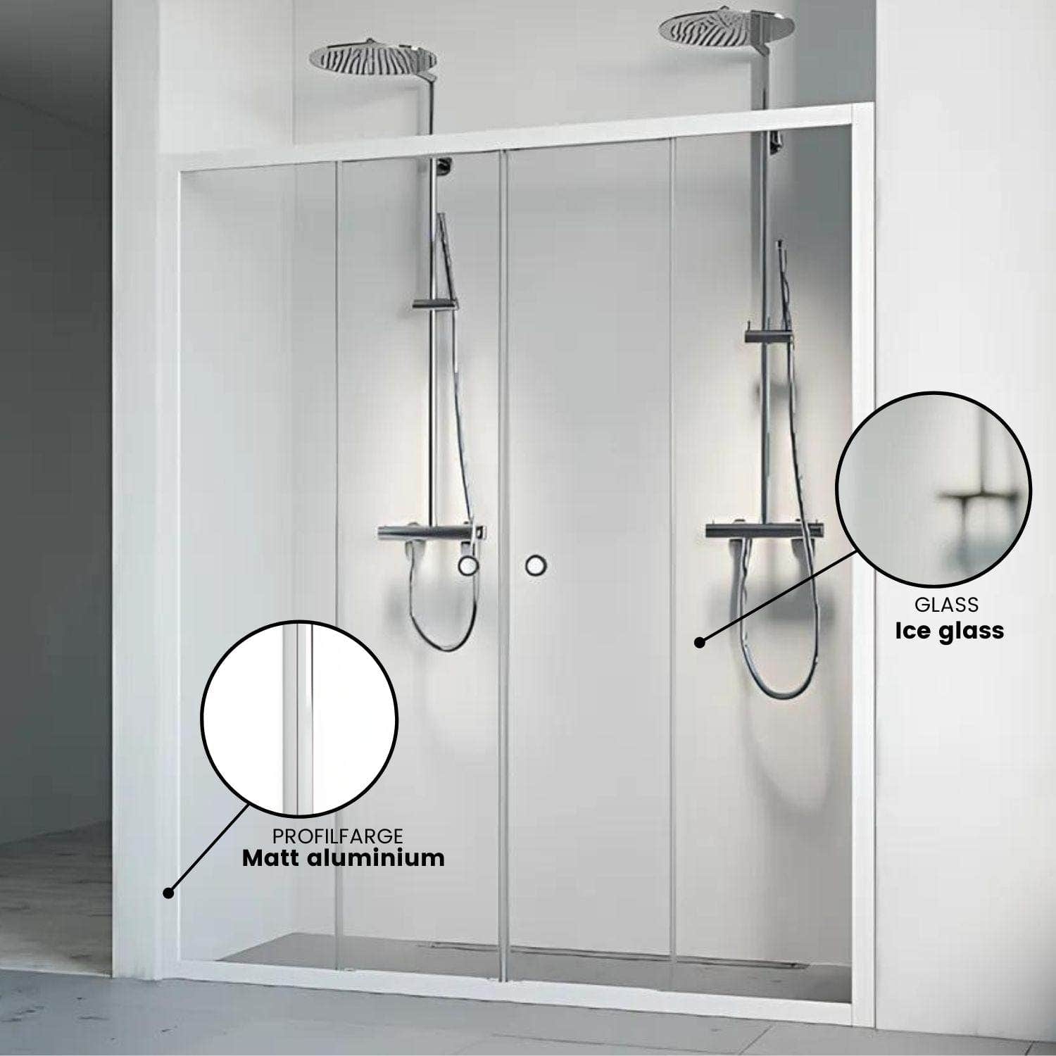 Macro Design FLOW Nisjedusj 4D Matt aluminium / 120-125cm / Ice glass Macro Design Dusjnisje BUN-DNF4D120NIC