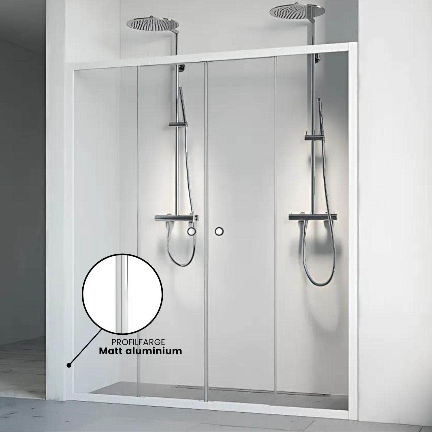 Macro Design FLOW Nisjedusj 4D Matt aluminium / 120-125cm / Klart glass Macro Design Dusjnisje GRO-6297108