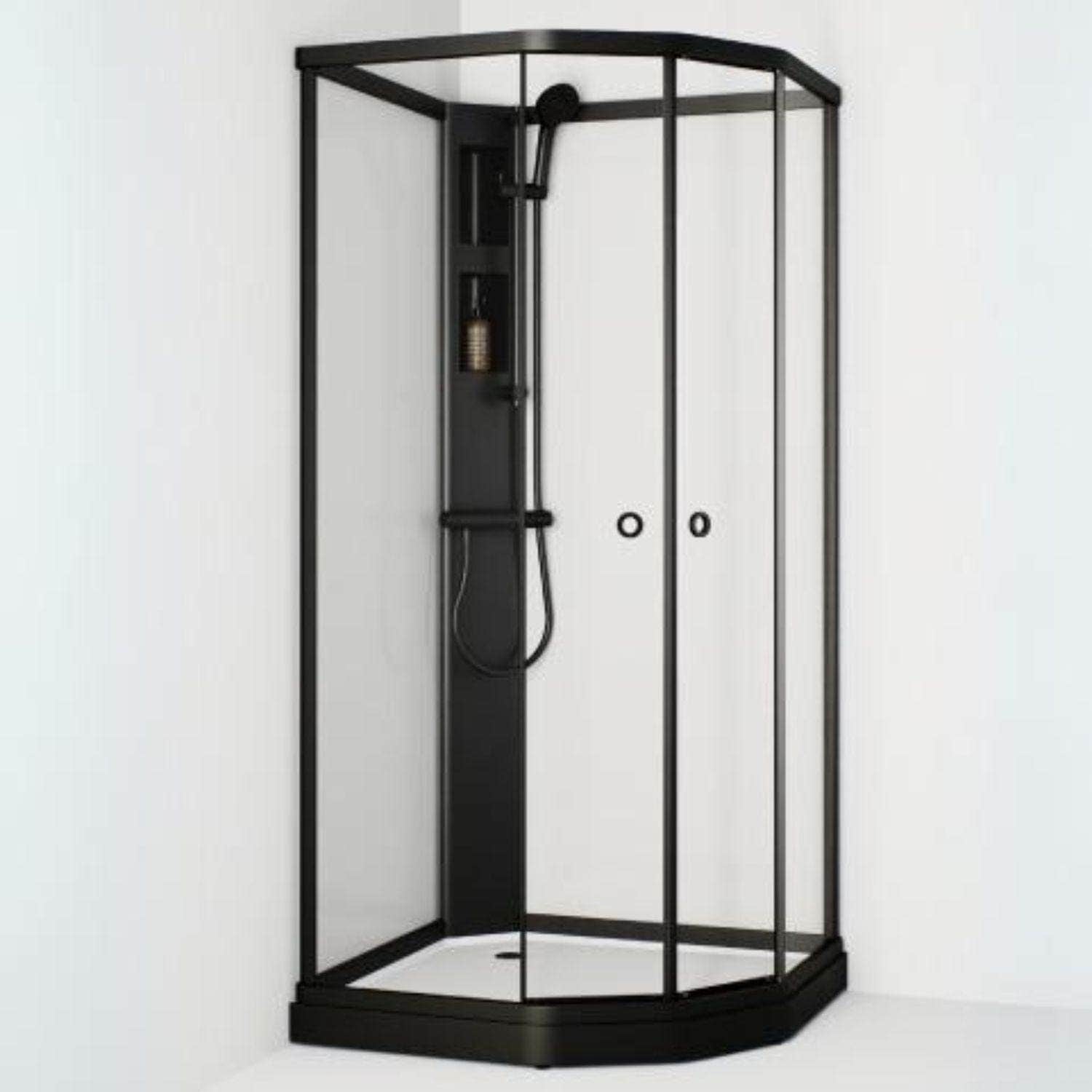 Macro Design FLOW Semi Dusjkabinett Standard Blandebatteri Svart / 71x91cm / Klart glass Macro Design Dusjkabinett BUN-DKFSYB79SKL