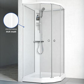 Macro Design FLOW Semi Dusjkabinett Blandebatteri Lav - Hvit matt / 81x81cm / Klart glass