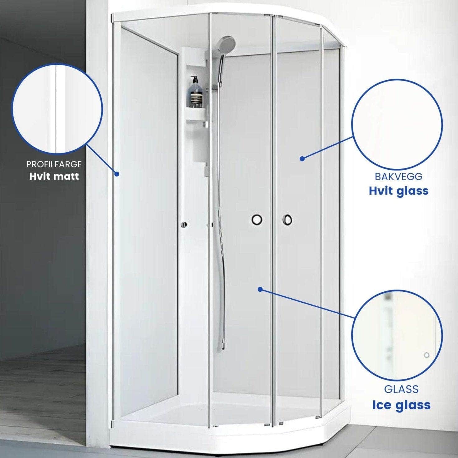 Macro Design FLOW Semi Dusjkabinett Standard Ice Hvit / 71x91cm / Hvit Macro Design Dusjkabinett BUN-DKFSUB79VICV