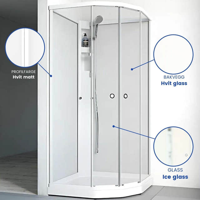 Macro Design FLOW Semi Dusjkabinett Standard Ice Hvit / 71x91cm / Hvit Macro Design Dusjkabinett BUN-DKFSUB79VICV