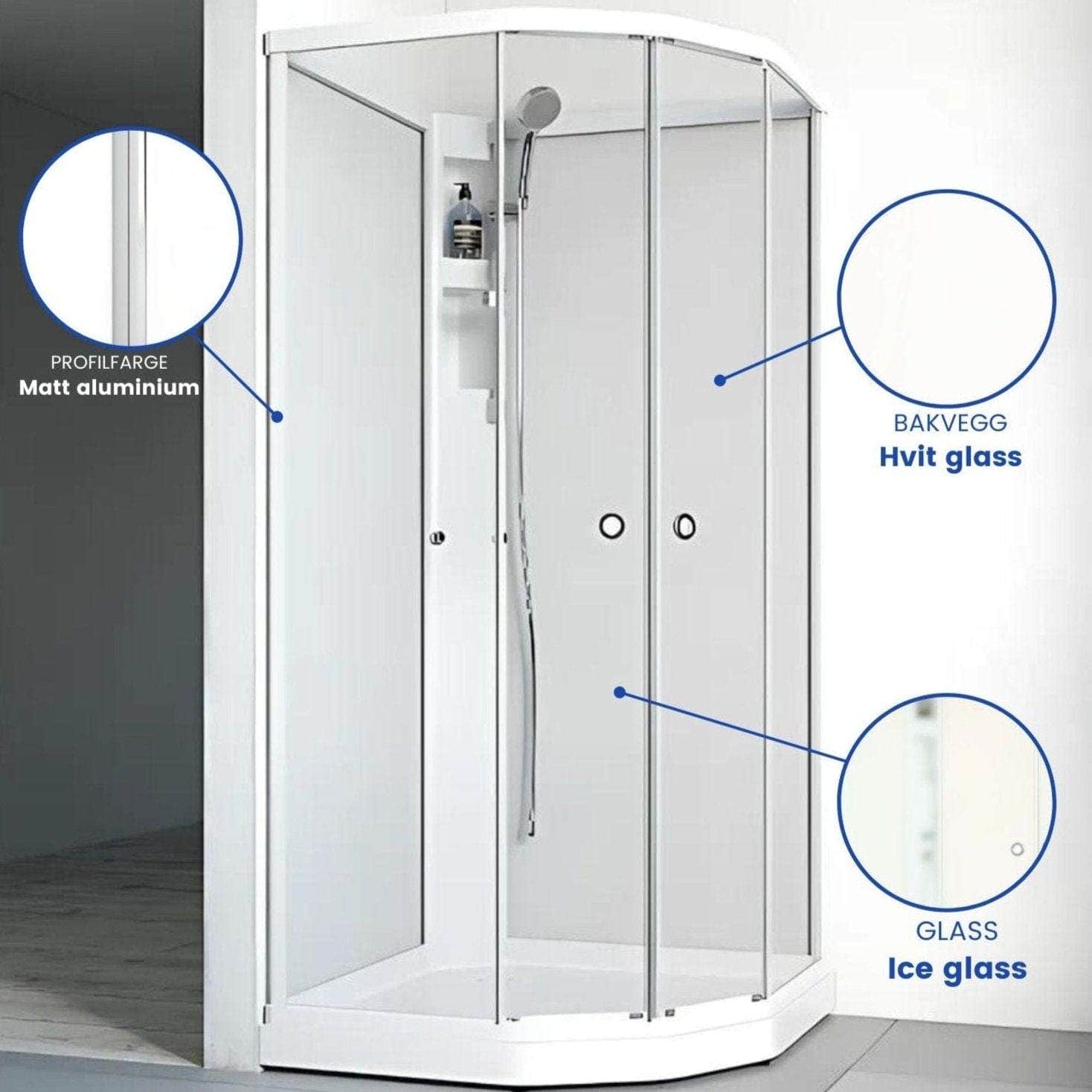 Macro Design FLOW Semi Dusjkabinett Standard Ice Matt aluminium / 71x91cm / Hvit Macro Design Dusjkabinett BUN-DKFSUB79NICV