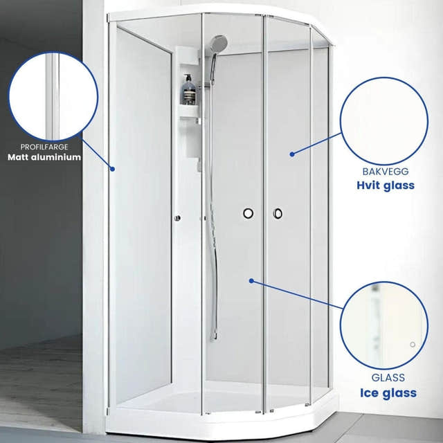 Macro Design FLOW Semi Dusjkabinett Standard Ice Matt aluminium / 71x91cm / Hvit Macro Design Dusjkabinett BUN-DKFSUB79NICV