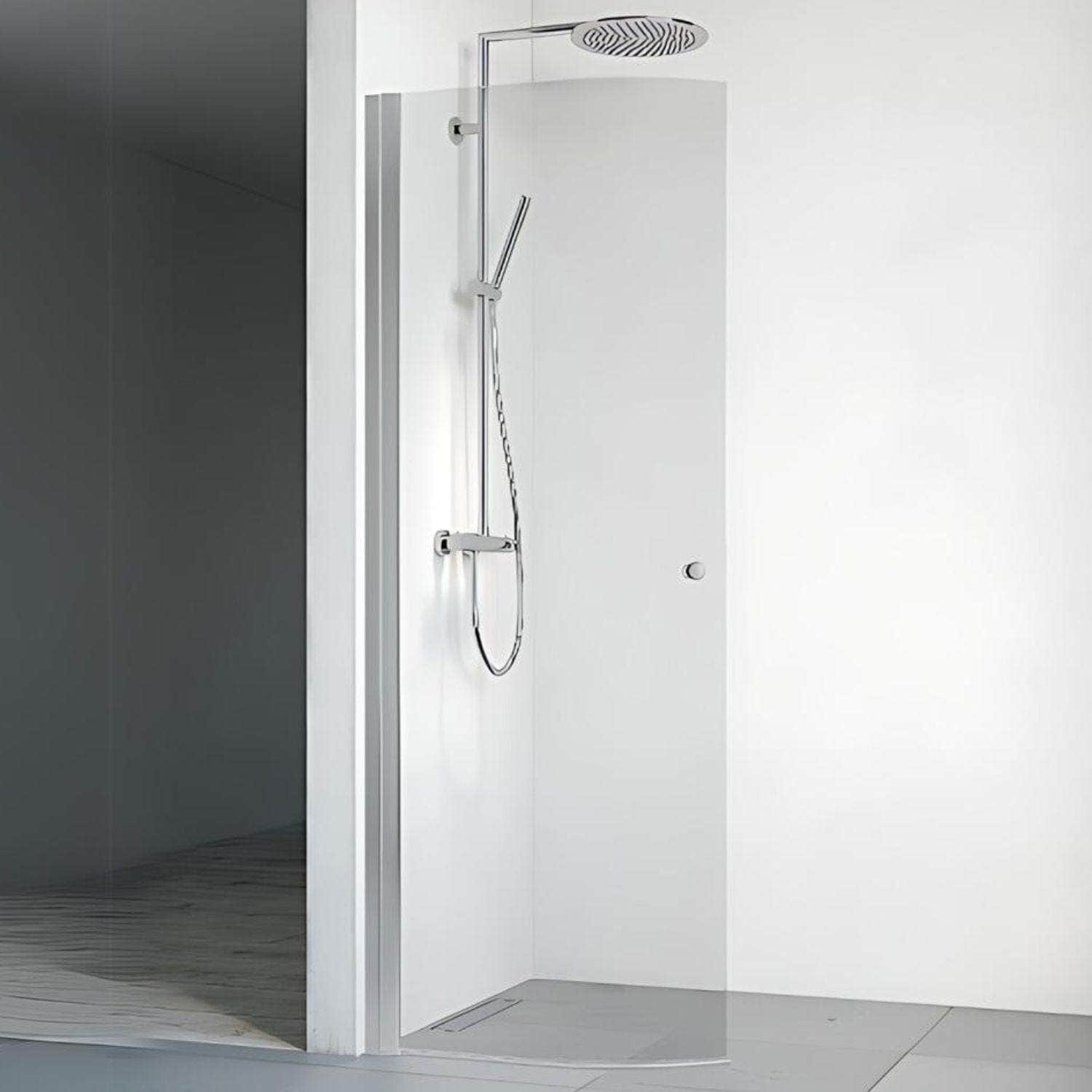 Macro Design SPIRIT Dusjdør Rund Lav Matt aluminium / 63cm / Klart glass med knott Macro Design Dusjdør BUN-DFSCN63KKLL