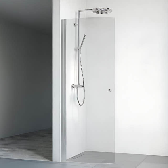 Macro Design SPIRIT Dusjdør Rund - med knott Matt aluminium / 53cm / Klart glass Macro Design Dusjdør BUN-DFSCN53KKL