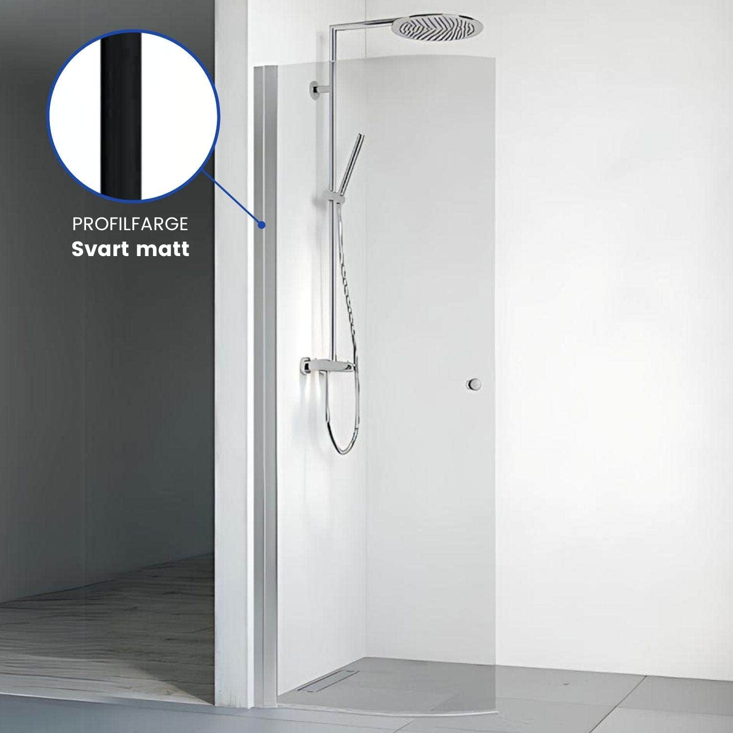 Macro Design SPIRIT Dusjdør Rund - med knott Svart matt / 53cm / Klart glass Macro Design Dusjdør BUN-DFSCS53KKL