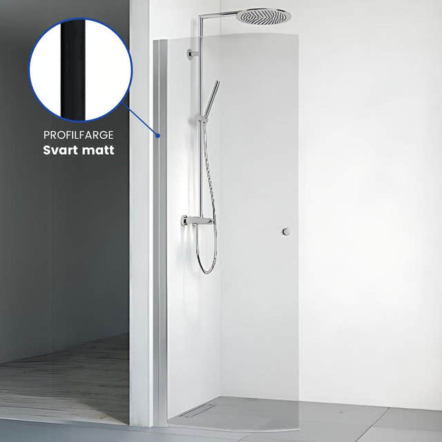 Macro Design SPIRIT Dusjdør Rund - med knott Svart matt / 53cm / Klart glass Macro Design Dusjdør BUN-DFSCS53KKL