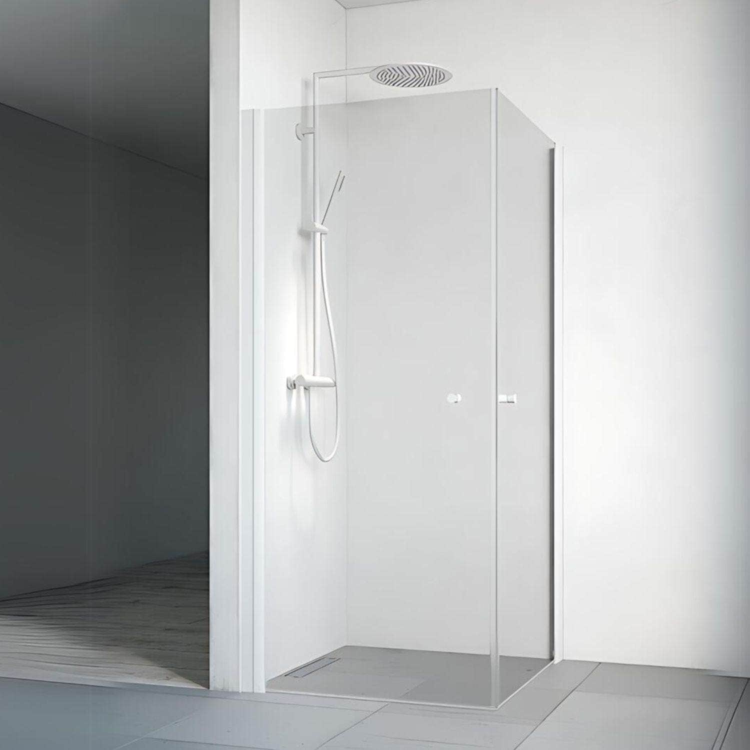 Macro Design SPIRIT Dusjhjørne Rett Lav Hvit matt / 80x80cm / Klart glass med knott Macro Design Dusjhjørne BUN-DHSIV808KLL