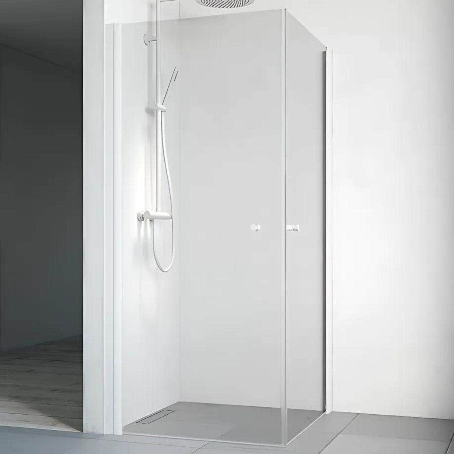 Macro Design SPIRIT Dusjhjørne Rett - med knott Hvit matt / 70x70cm / Klart glass Macro Design Dusjhjørne BUN-DHSIV707KL